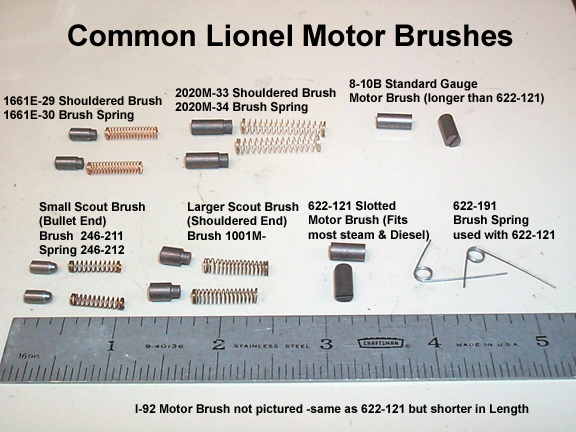 622-121 2 PAIR SLOTTED BRUSHES & SPRING LIONEL PARTS 